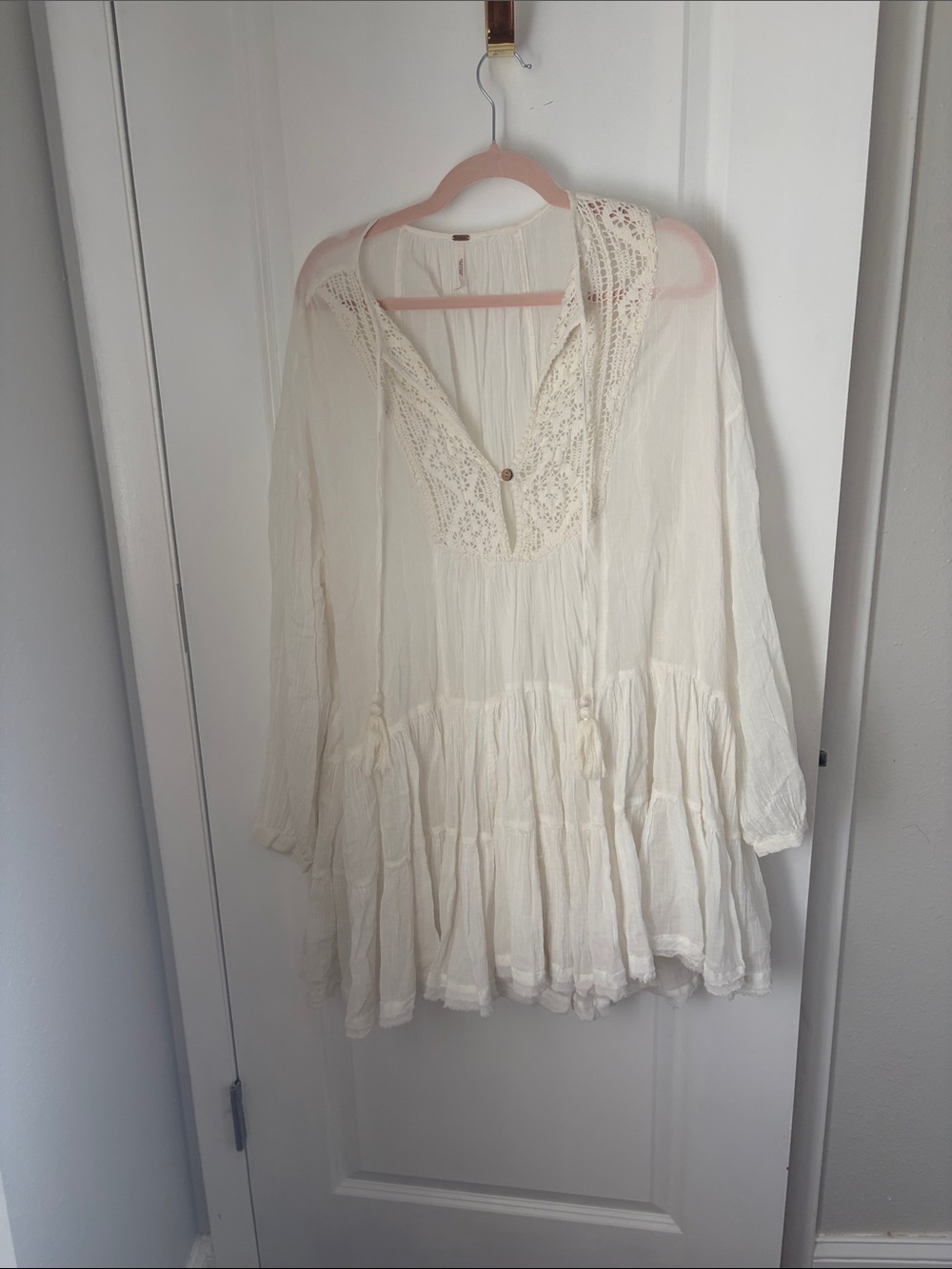 Free people Women's Cream Boho Crochet Tunic Top/ dress